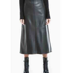 NWT Max Studio Black Faux Leather A-Line Midi Skirt
